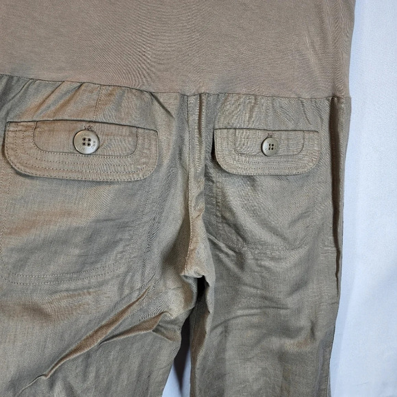 MNG Linen-blend Fold-Waist Wideleg Pants Dark Khaki Size Medium Pull On Stretch - Picture 9 of 12